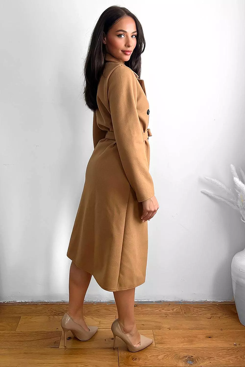 Classic Double Breasted Self Tie Midi Coat