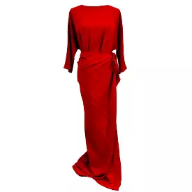 Cortana 720 Tomato Red Silk Wrap Detail Dress_XL