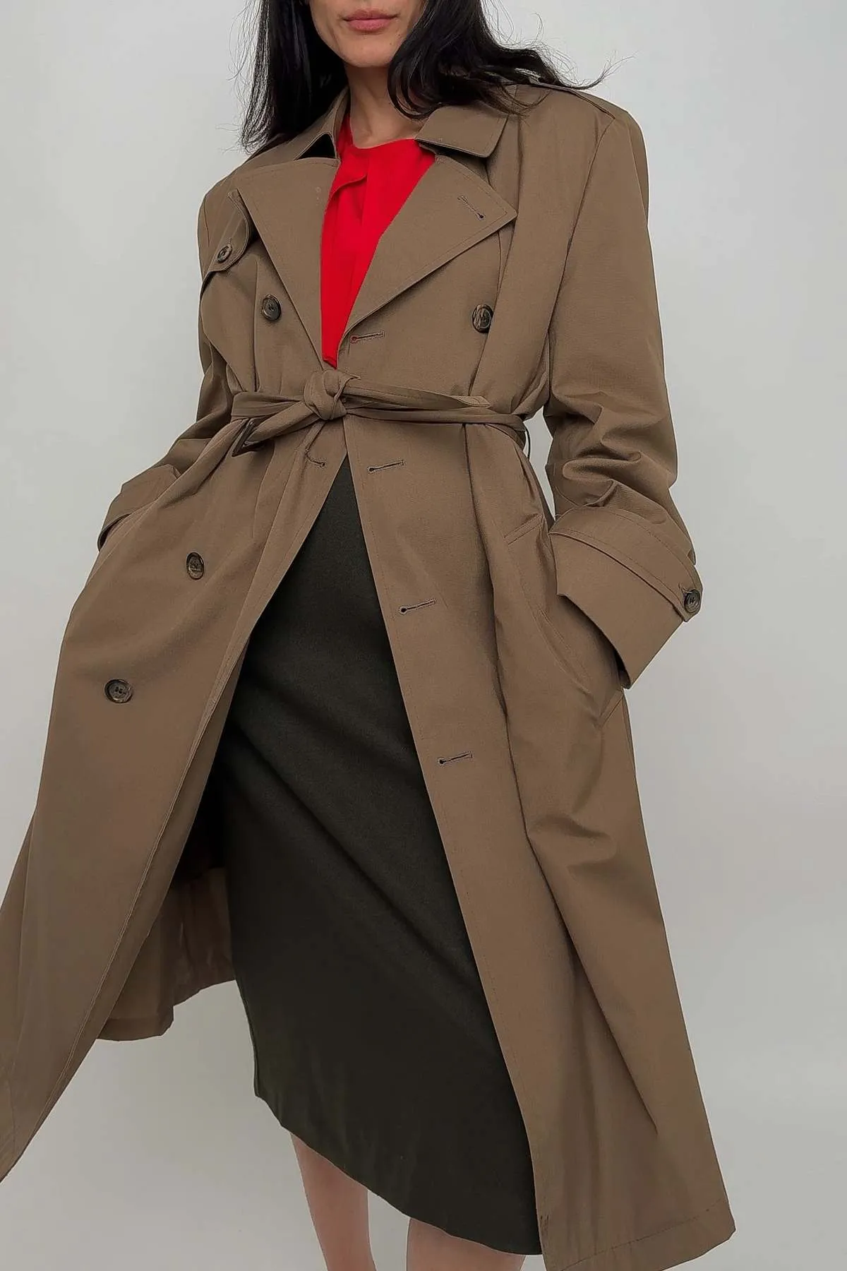 Cotton Blend Double Breasted Trench Coat - Marsh