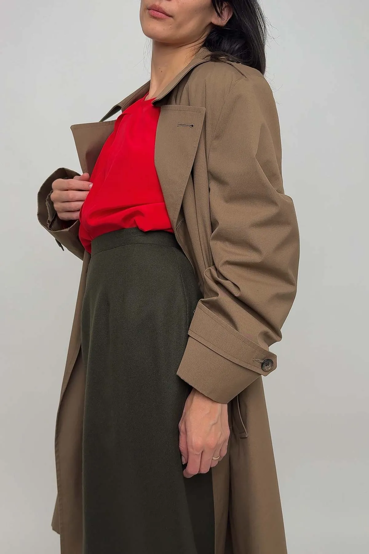 Cotton Blend Double Breasted Trench Coat - Marsh