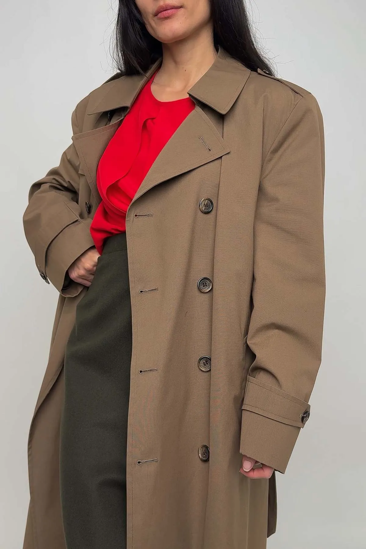 Cotton Blend Double Breasted Trench Coat - Marsh