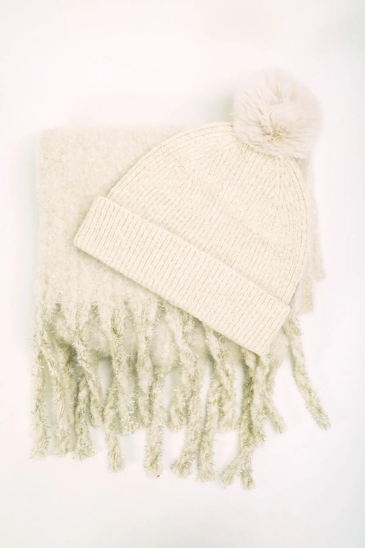 Cream Beanie Hat and Scarf Set