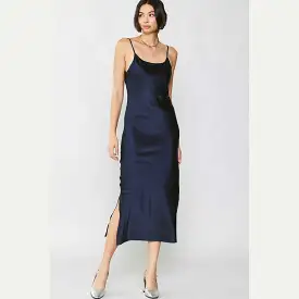 Current Air Silk Bias Strappy Midi Dress in Navy