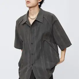 Dark striped loose retro thin short-sleeved shirt