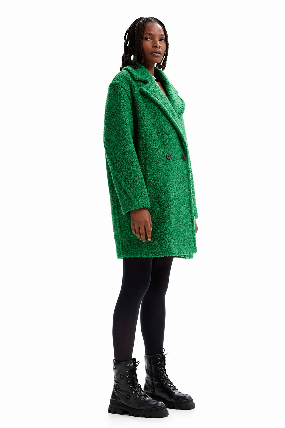 Desigual Double Breasted Boucle Verde Coat