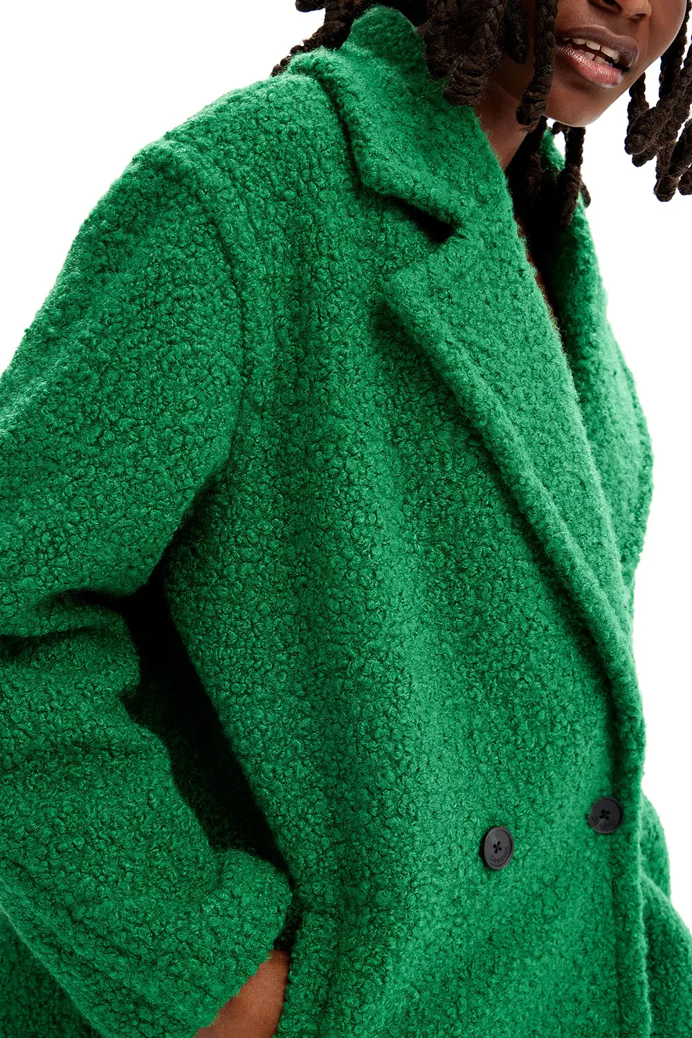 Desigual Double Breasted Boucle Verde Coat