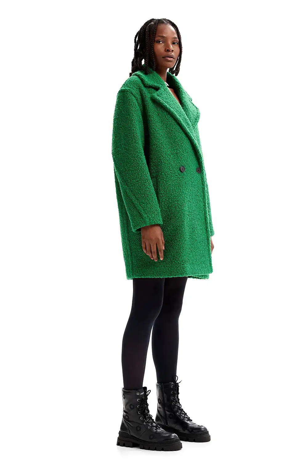 Desigual Double Breasted Boucle Verde Coat