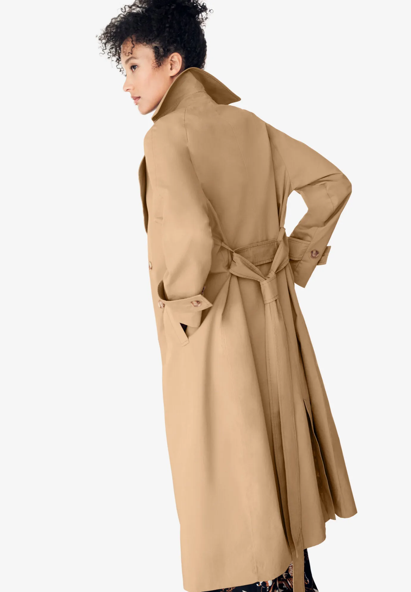 Double-Breasted Belted Trench Raincoat