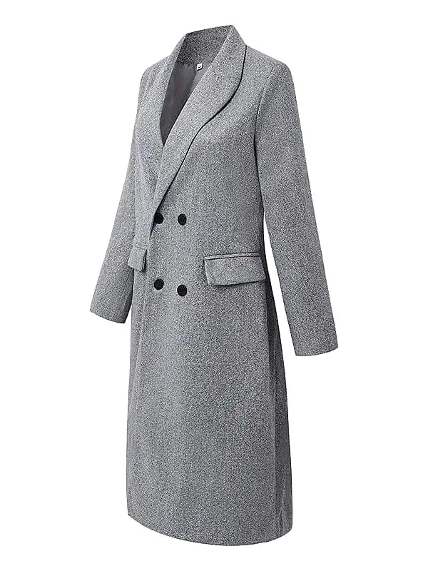 Double Breasted Lapel Trench Coat With Heated Jacket - Fall Gray