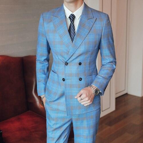 Double-Breasted Plaid Suit