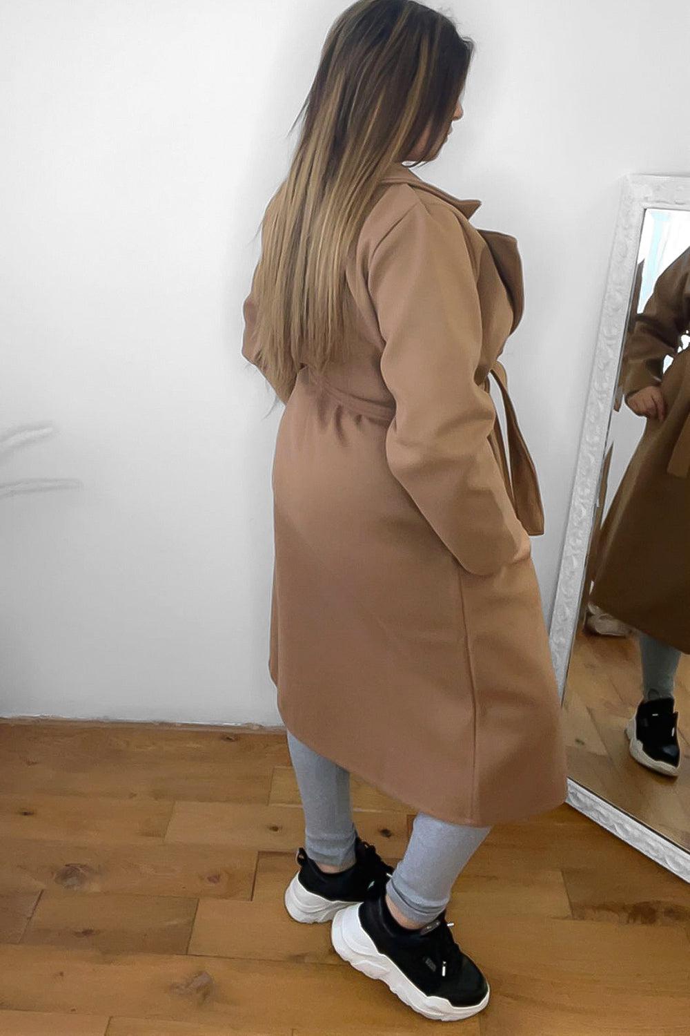 Double Breasted Self Tie Belt Midi Coat