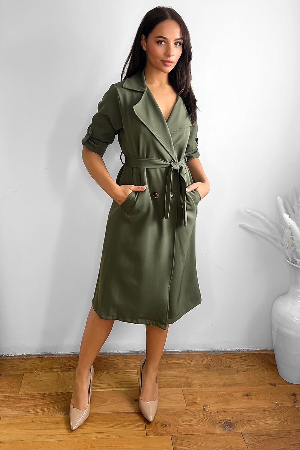 Double Breasted Self Tie Belt Unlined Trench Coat