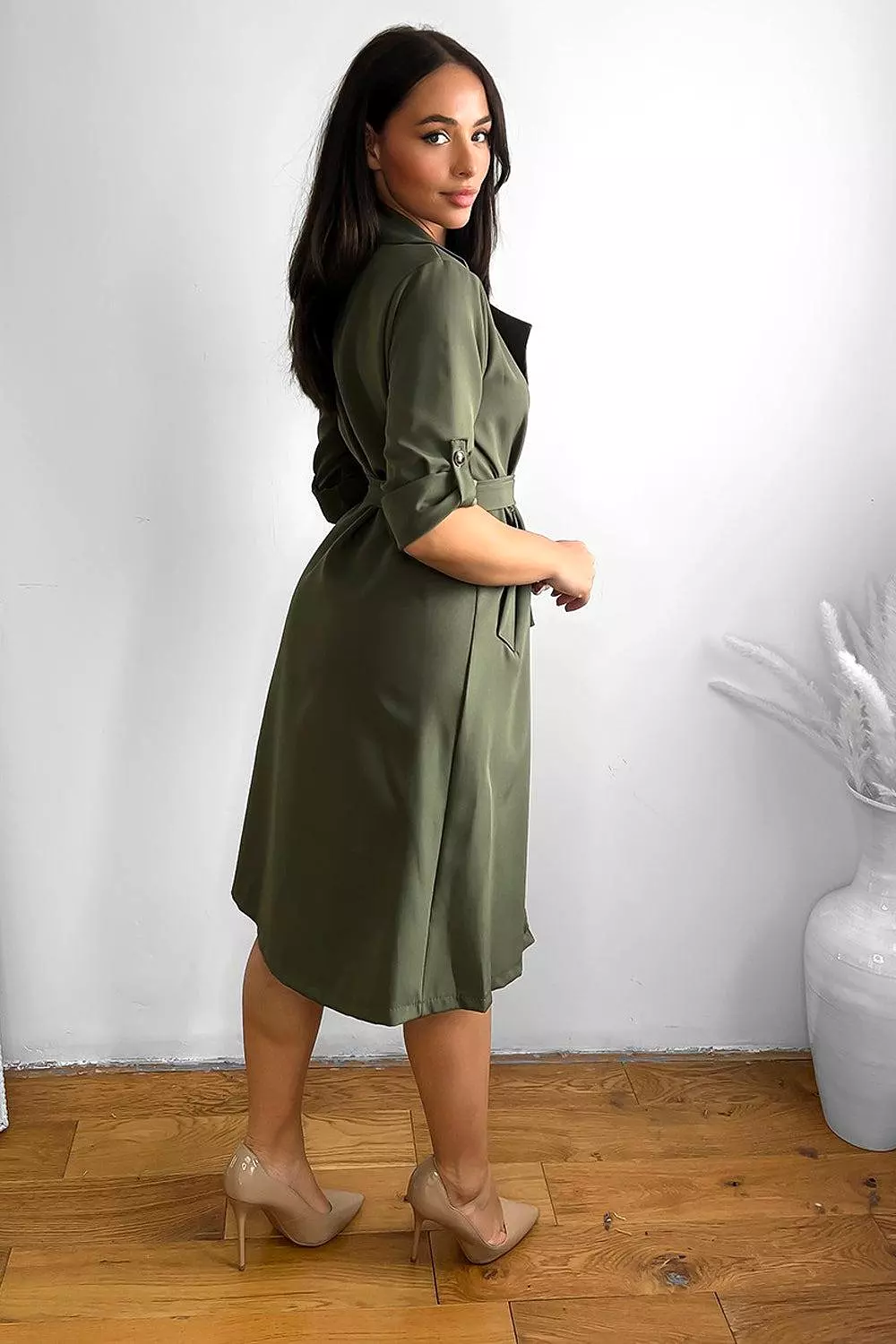 Double Breasted Self Tie Belt Unlined Trench Coat