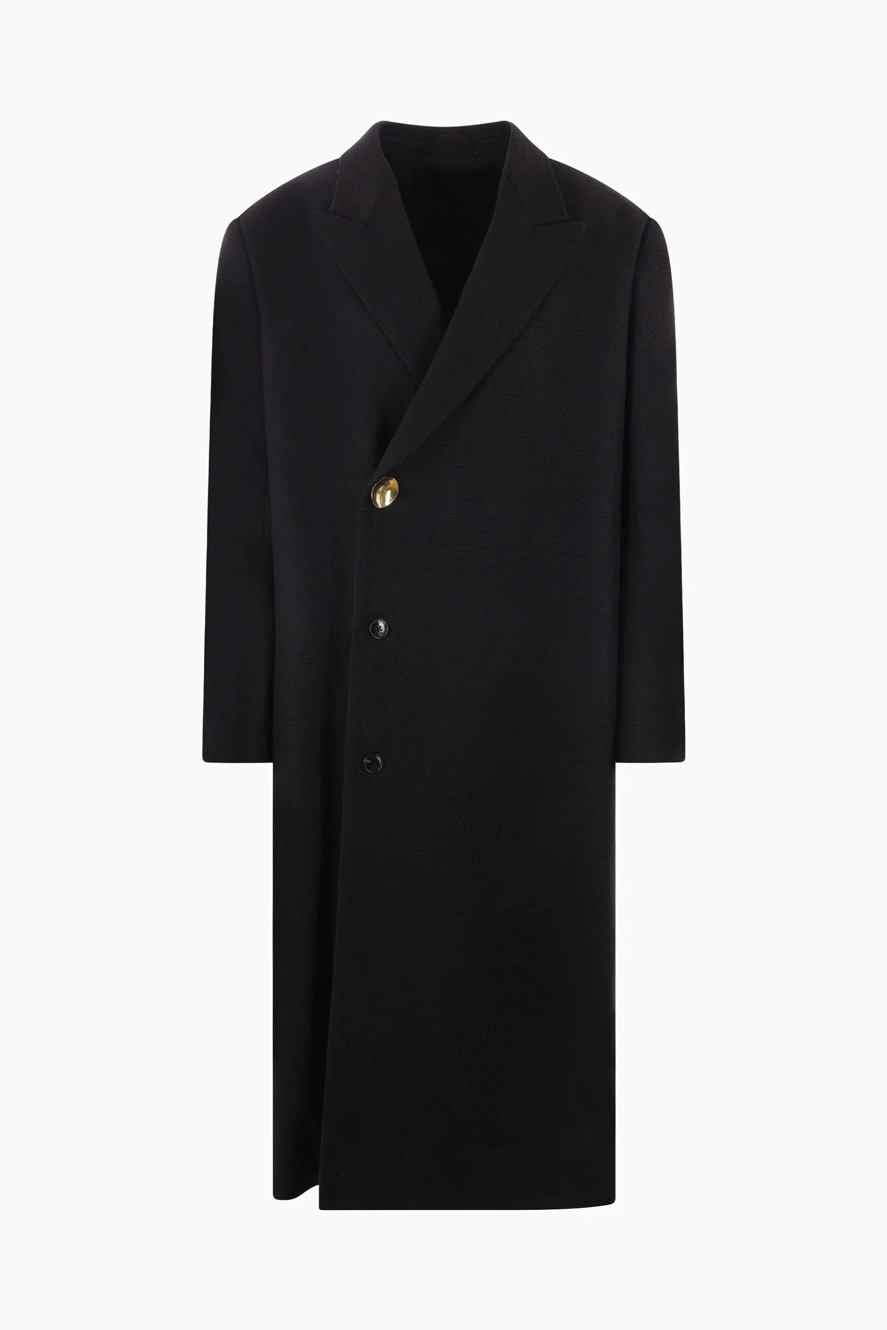 double-breasted stretch linen and cotton oversized coat