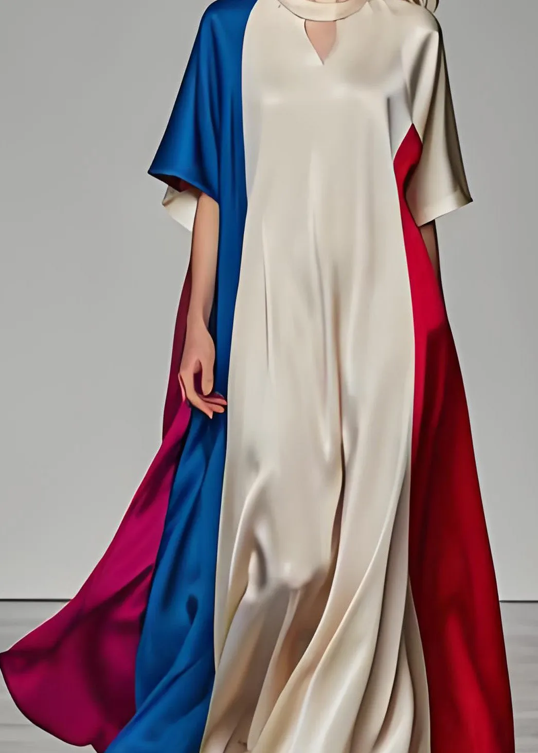 Elegant Colorblock Patchwork Loose Silk Dresses Summer