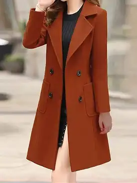 Elegant Double Breasted Winter Coat with Pockets and Windproof Design