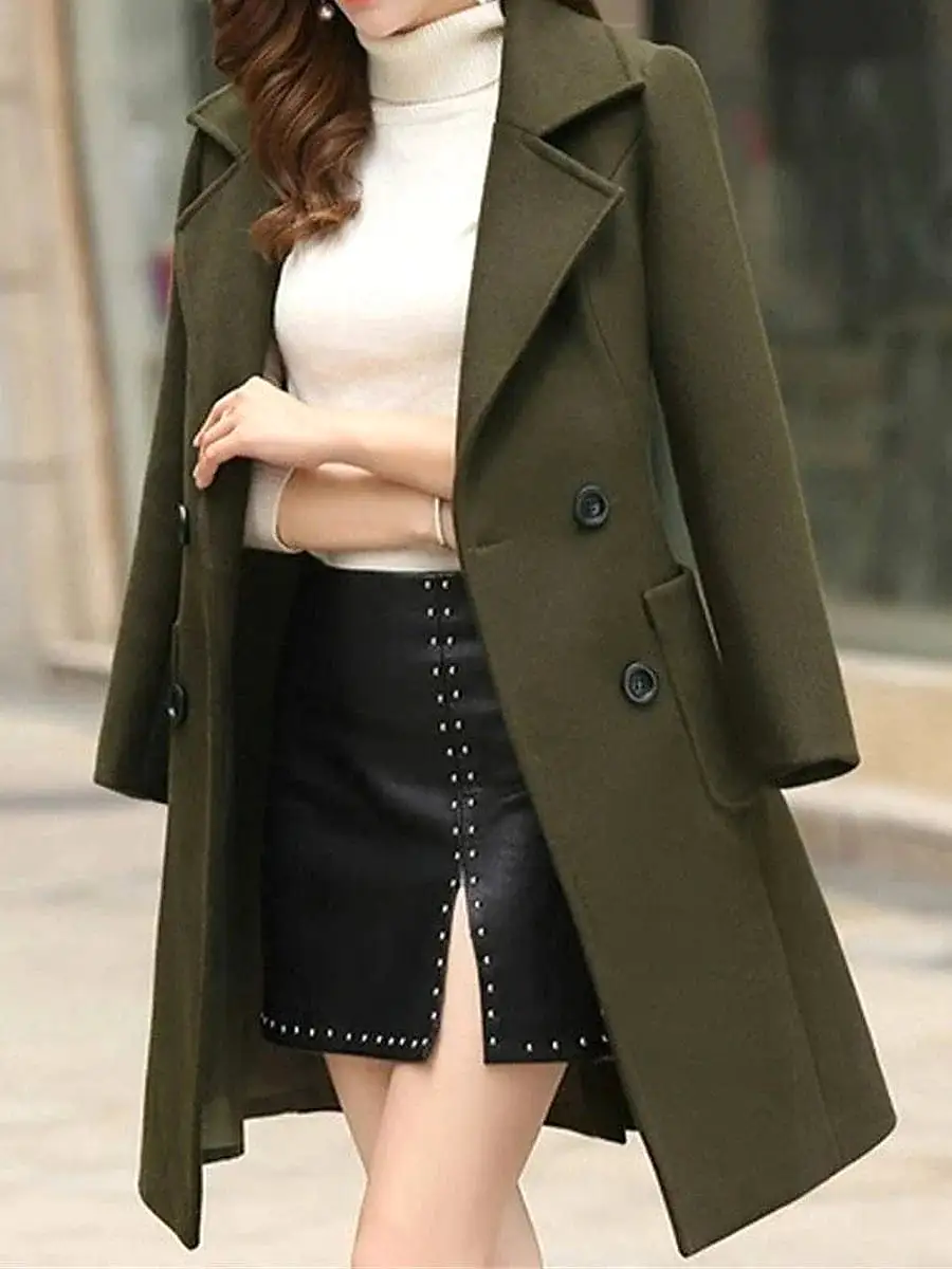 Elegant Double Breasted Winter Coat with Pockets and Windproof Design