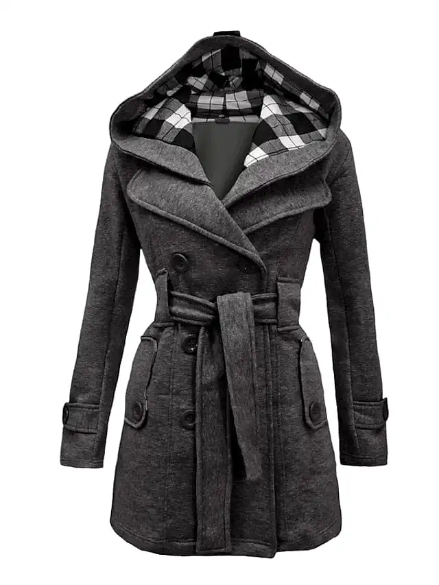 Elegant Double-Breasted Women's Winter Pea Coat with Belt