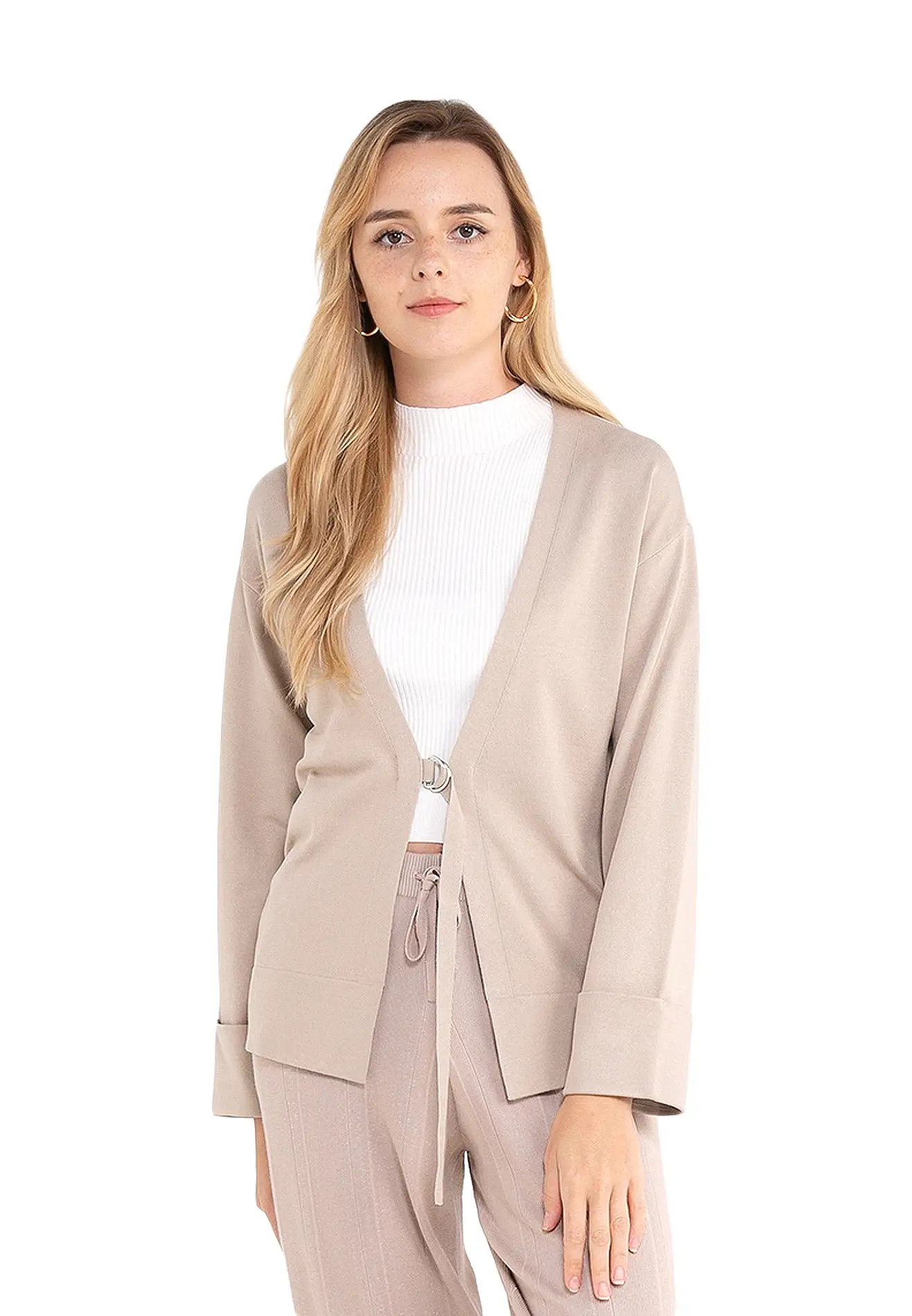 ELLE Apparel Buttonless Belted Knitted Long Cardigan