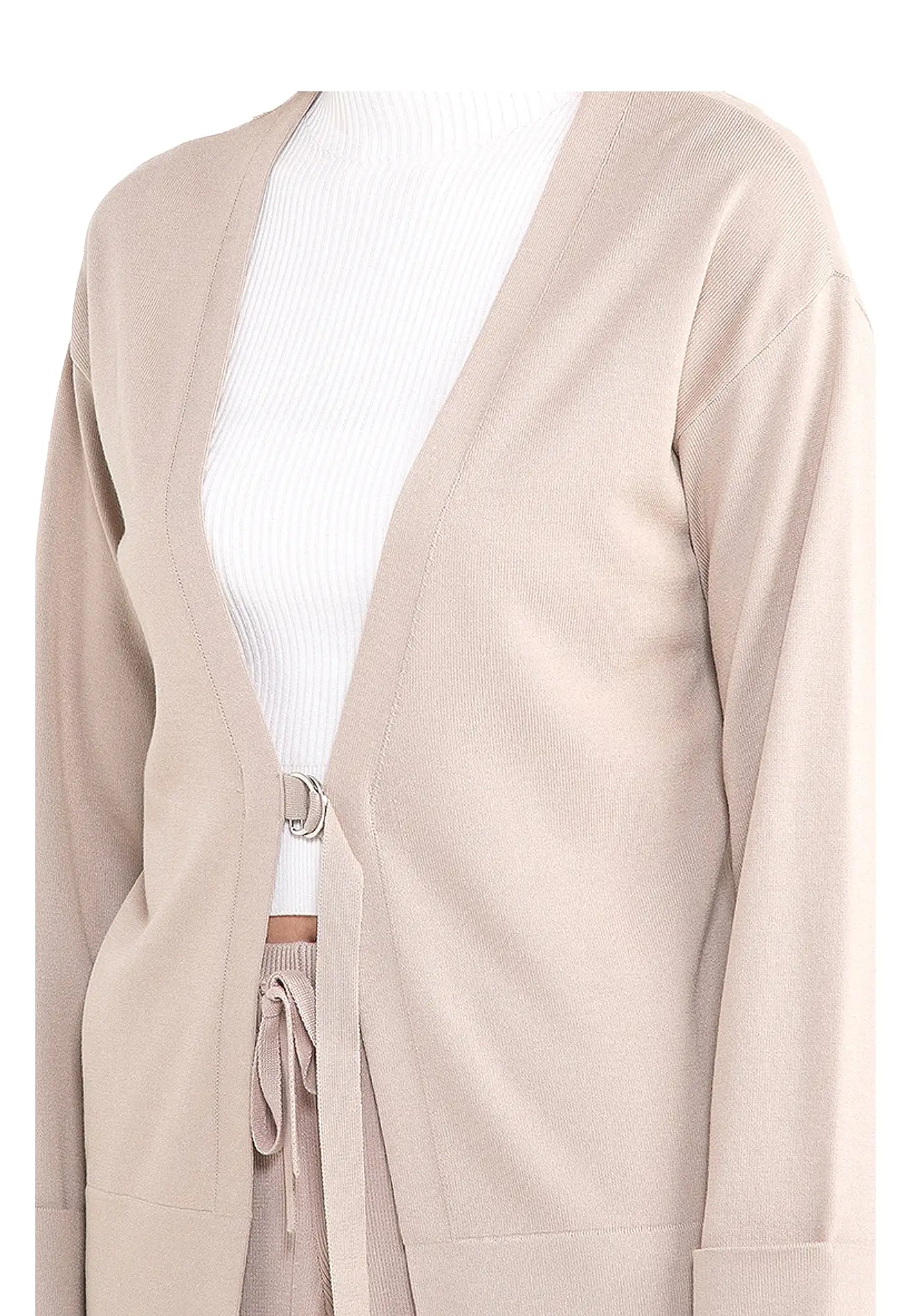 ELLE Apparel Buttonless Belted Knitted Long Cardigan