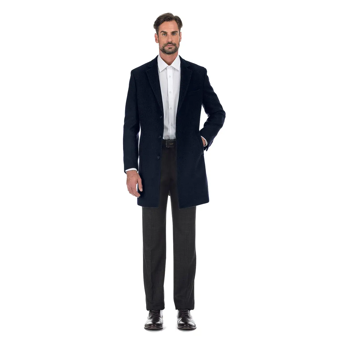 ENGLISH LAUNDRY Wool Blend Breasted Navy Top Coat EL53-01-092