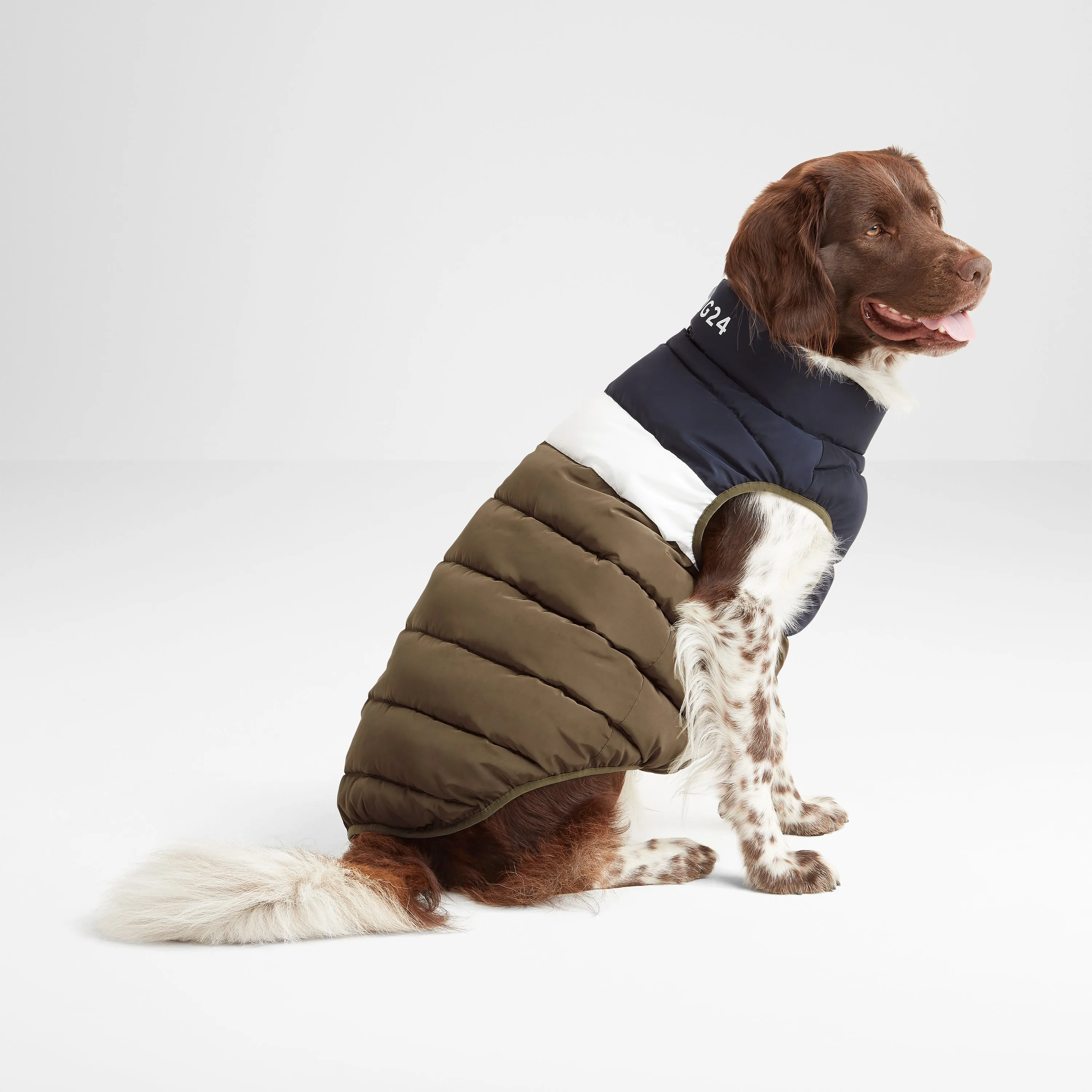 Fetch Padded Dog Coat S - Khaki/Dark Indigo/Optic White