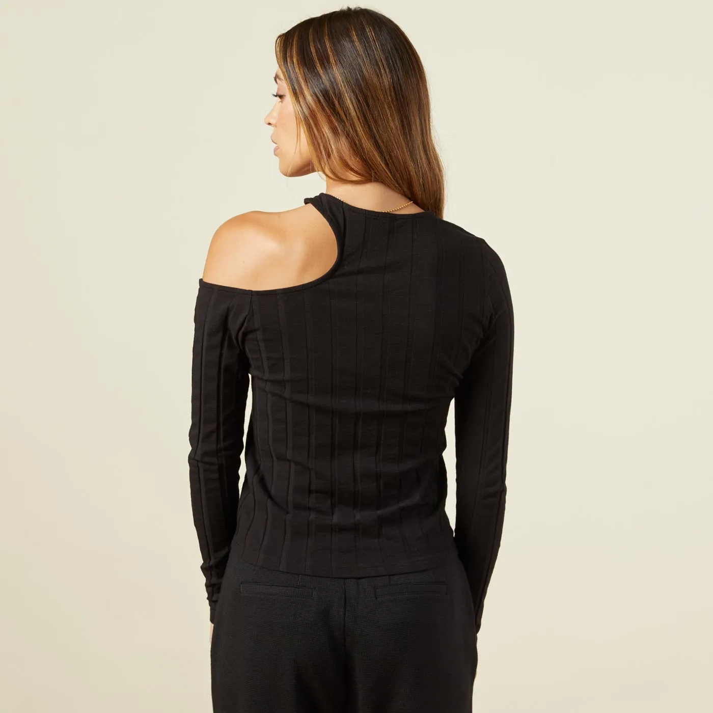 Flat Rib Asymmetric Long Sleeve