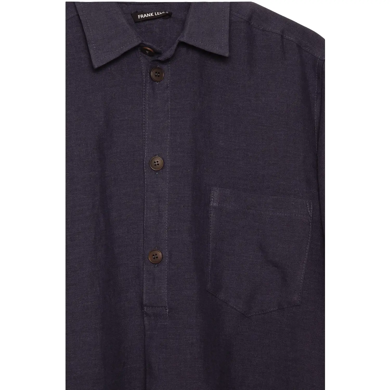 Frank Leder Belgian Linen Short Sleeved Shirt navy