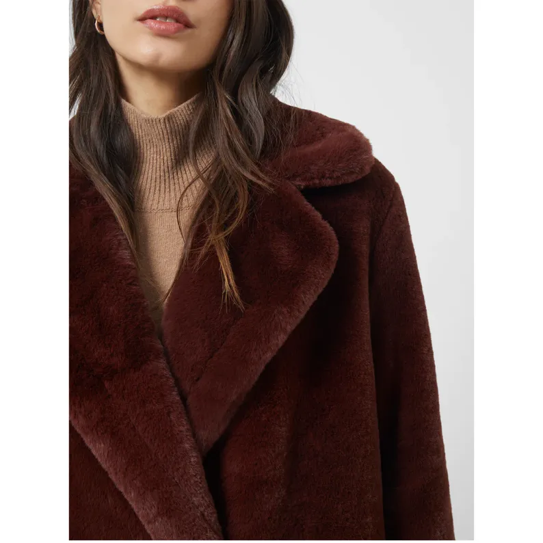 French Connection Buona Faux Fur Long Coat - Bitter Chocolate