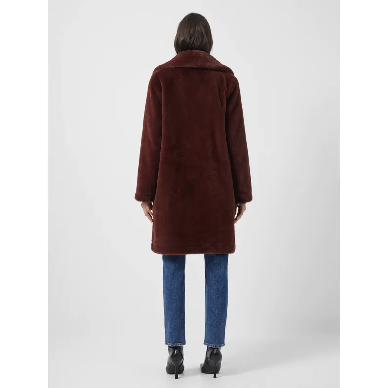 French Connection Buona Faux Fur Long Coat - Bitter Chocolate