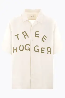 Greetings oversized short-sleeved shirt in cotton and linen