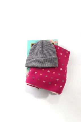 Grey & Pink Scarf And Beanie Set