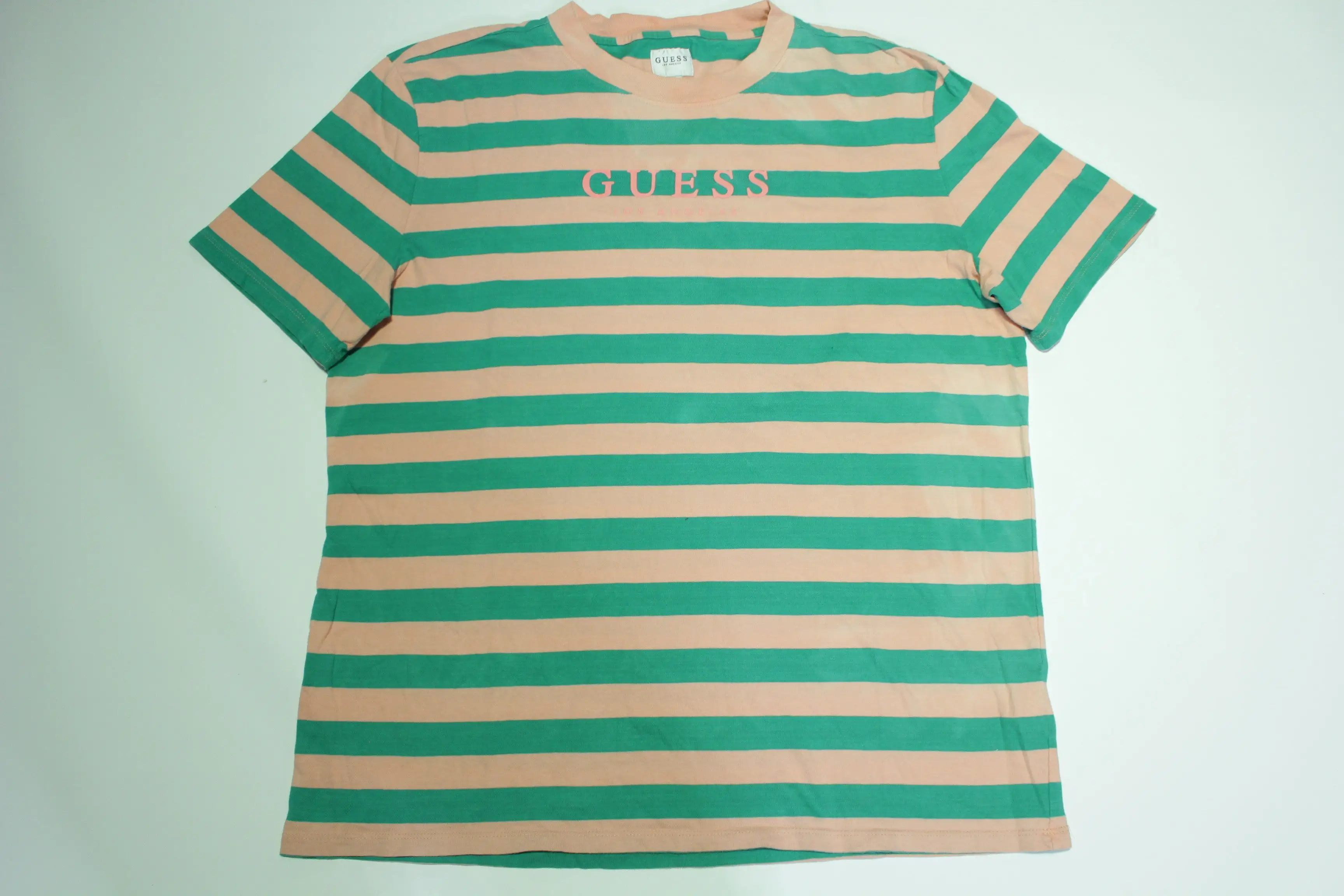 Guess Los Angeles Pink Green Striped Short Sleeved T-Shirt