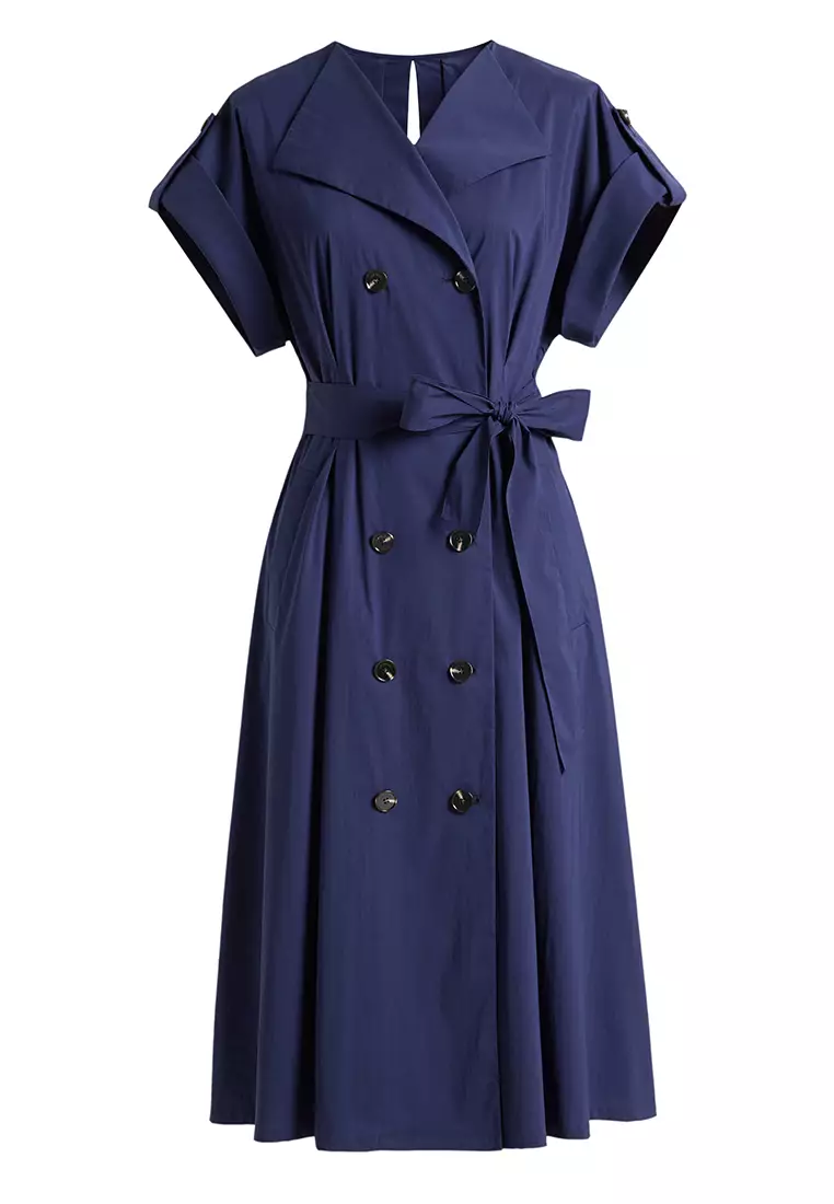 Hopeshow Tie Belted Double Breasted Trench Coat Dress