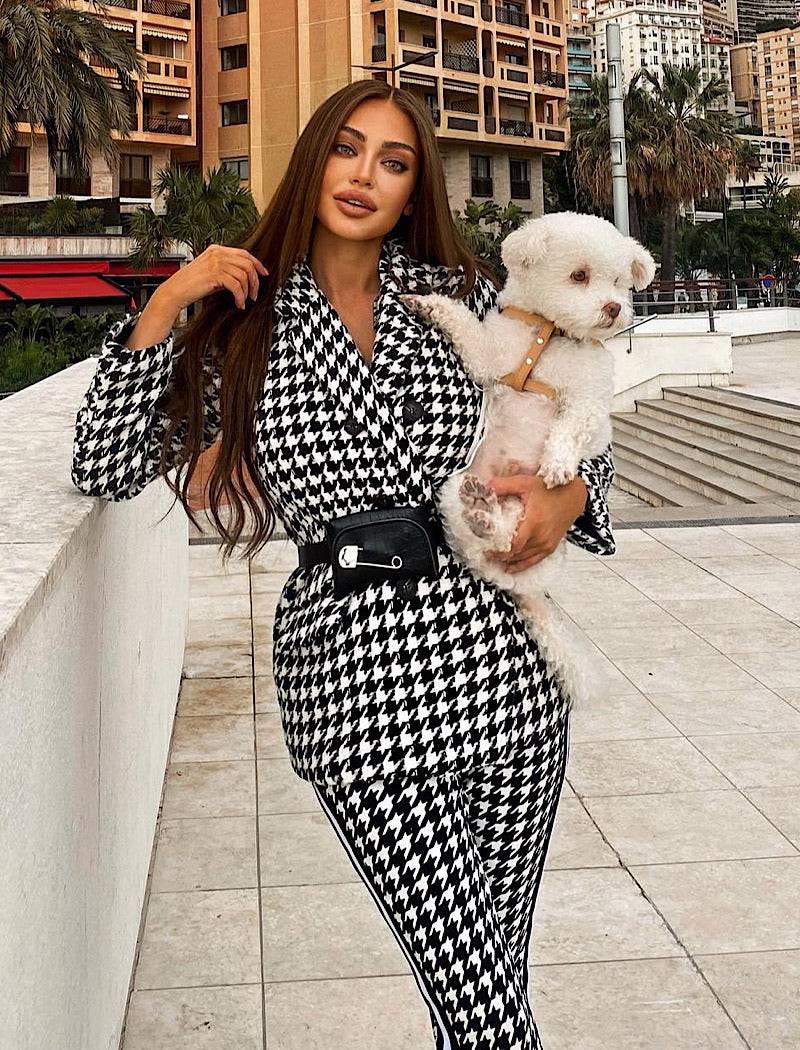 Houndstooth Long Sleeve Outerwear Belted Jacket