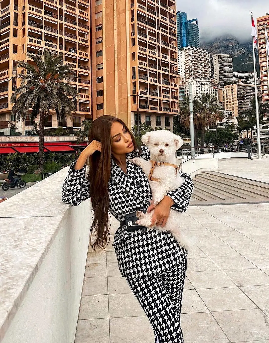 Houndstooth Long Sleeve Outerwear Belted Jacket