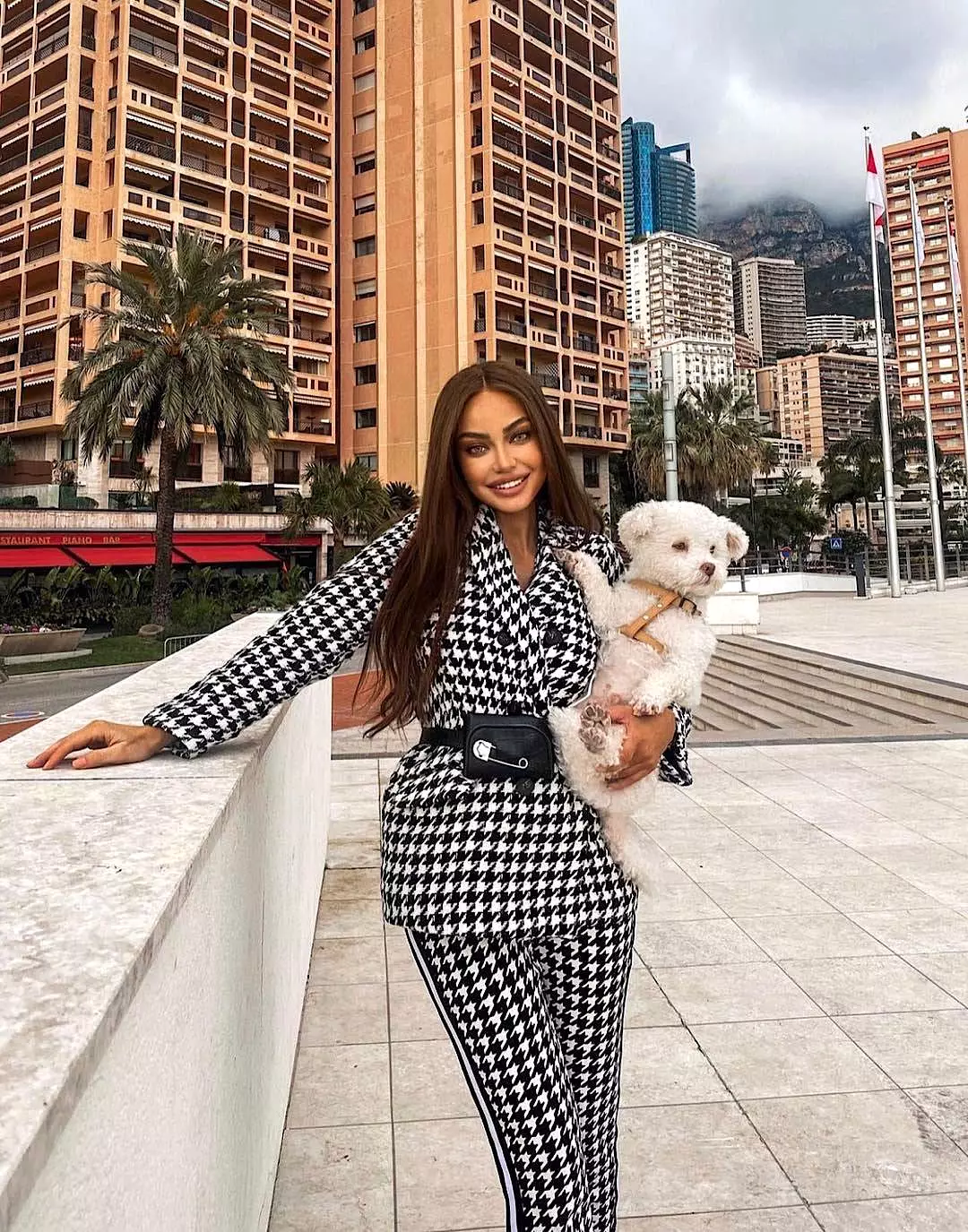 Houndstooth Long Sleeve Outerwear Belted Jacket