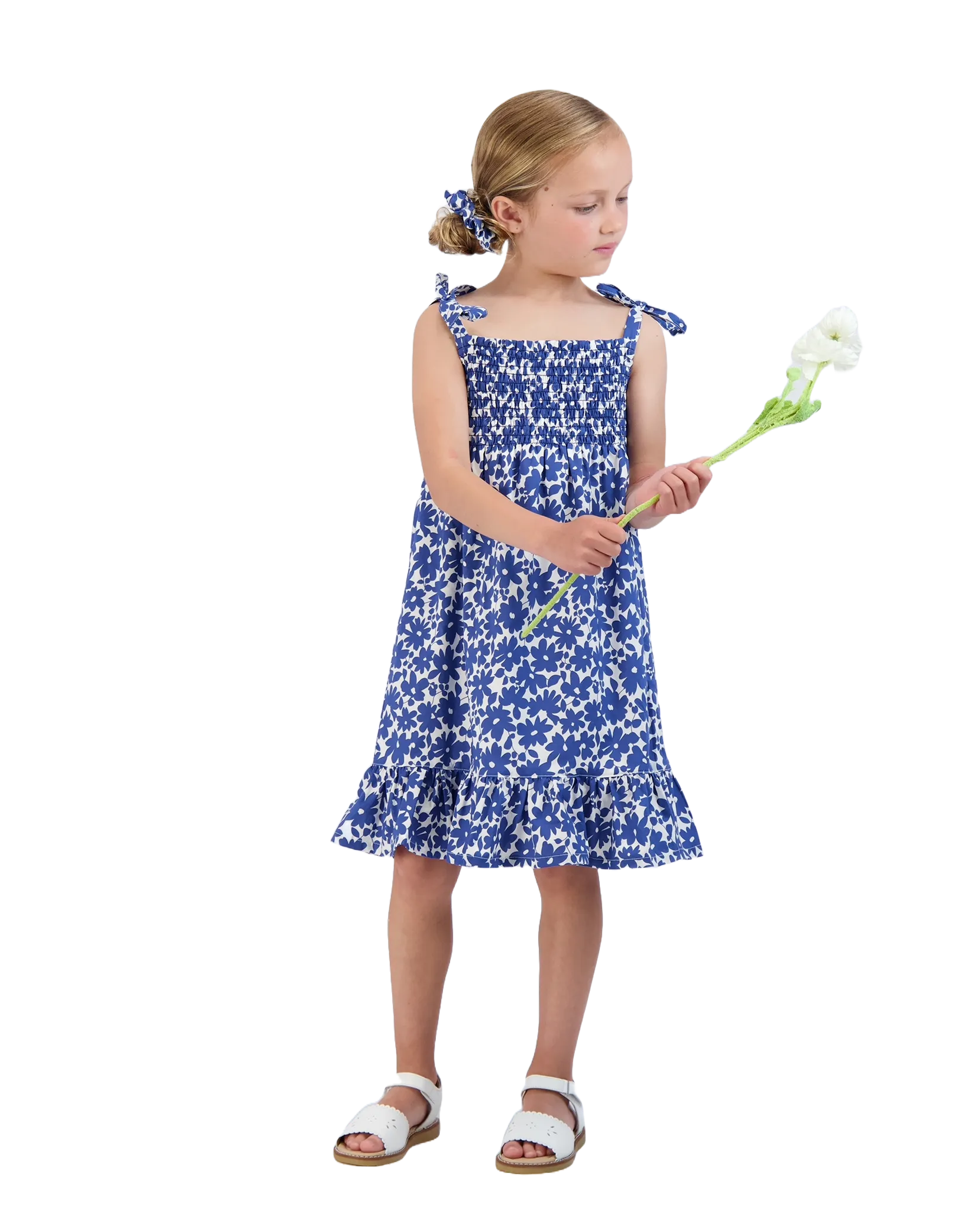 India Shoulder Tie Sundress Blue Poppy