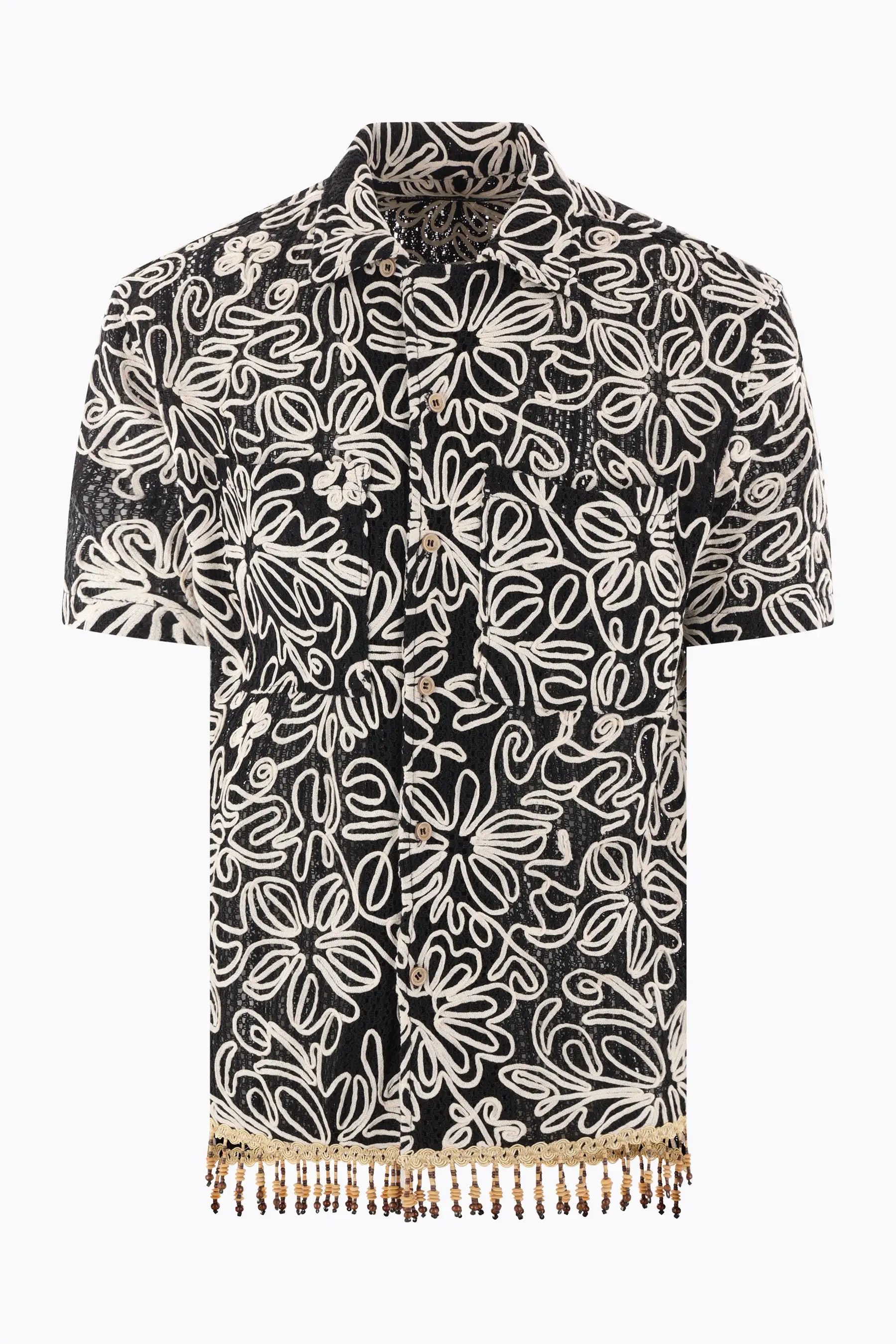 jacquard knit short-sleeved shirt