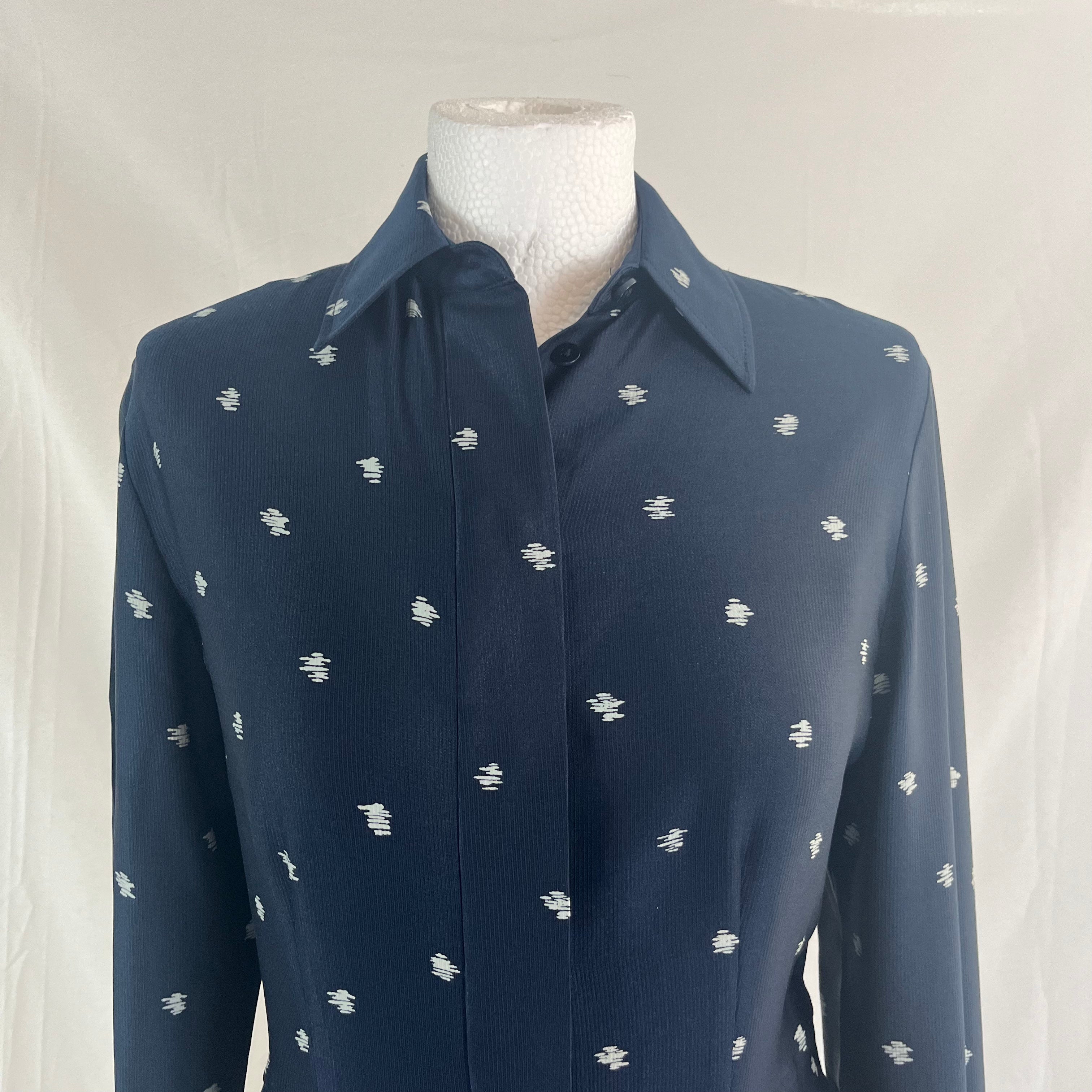 Joseph Navy Silk Scribble Spot Turner Shirtdress XS