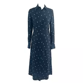 Joseph Navy Silk Scribble Spot Turner Shirtdress XS