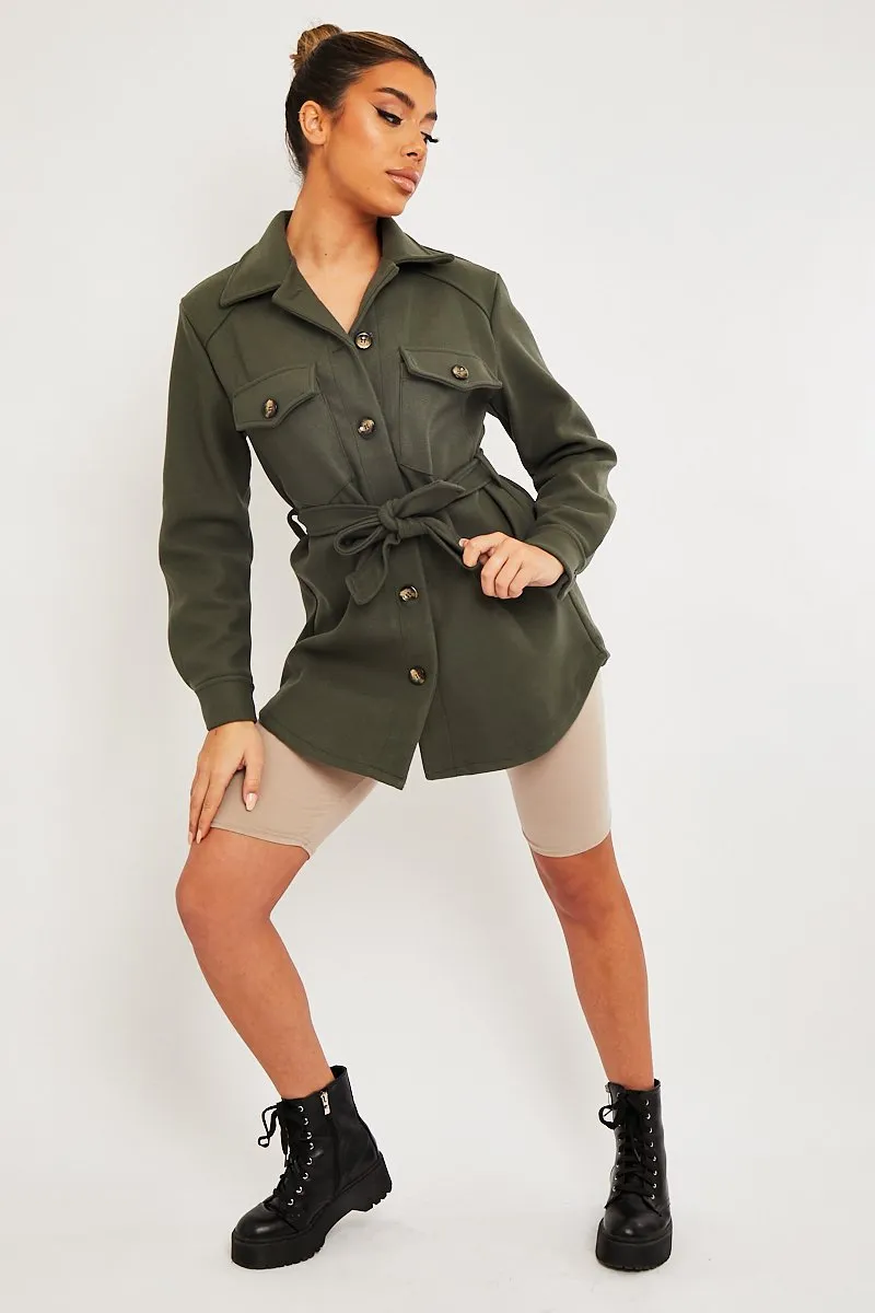 Khaki Long Belted Shacket - Maryah