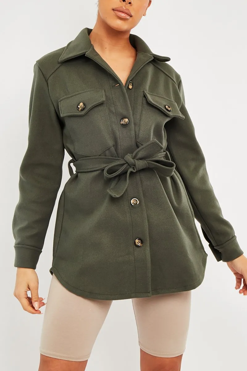 Khaki Long Belted Shacket - Maryah