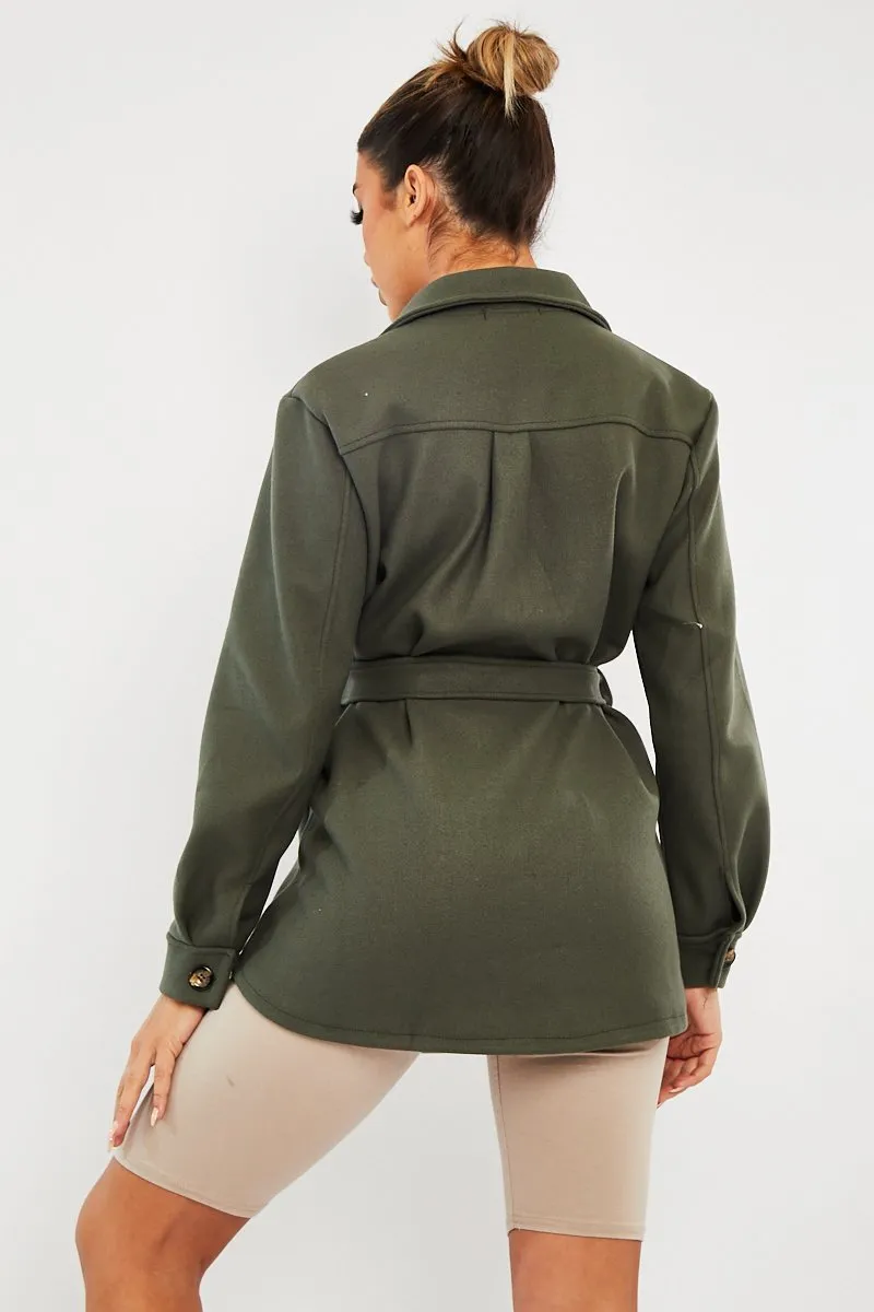 Khaki Long Belted Shacket - Maryah