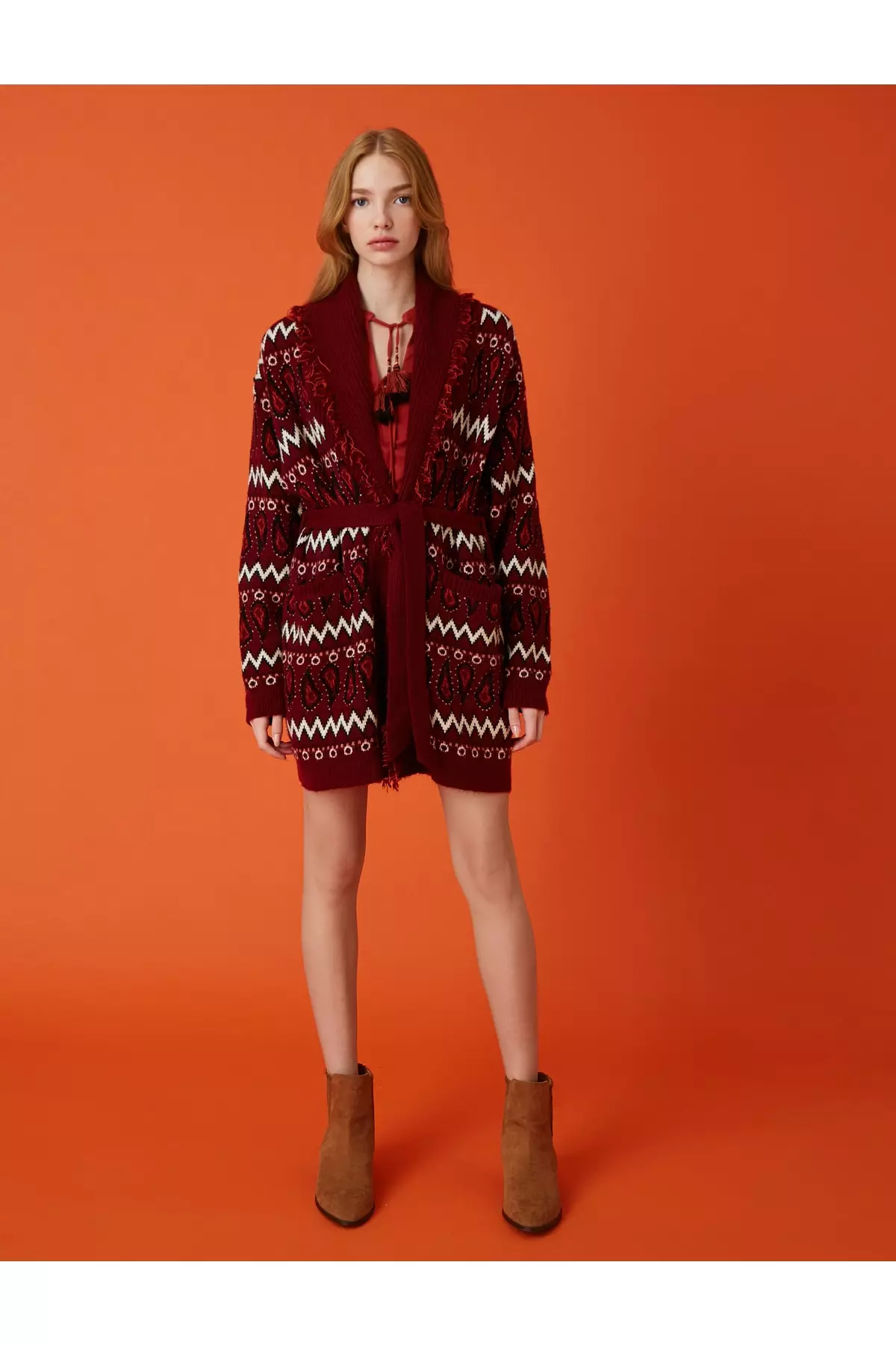 KOTON Long Knitted Belted Cardigan