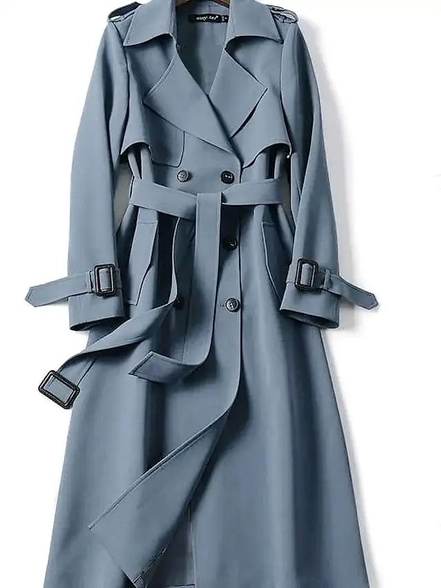 Ladies' Elegant Double Breasted Trench Coat with Belt and Pockets