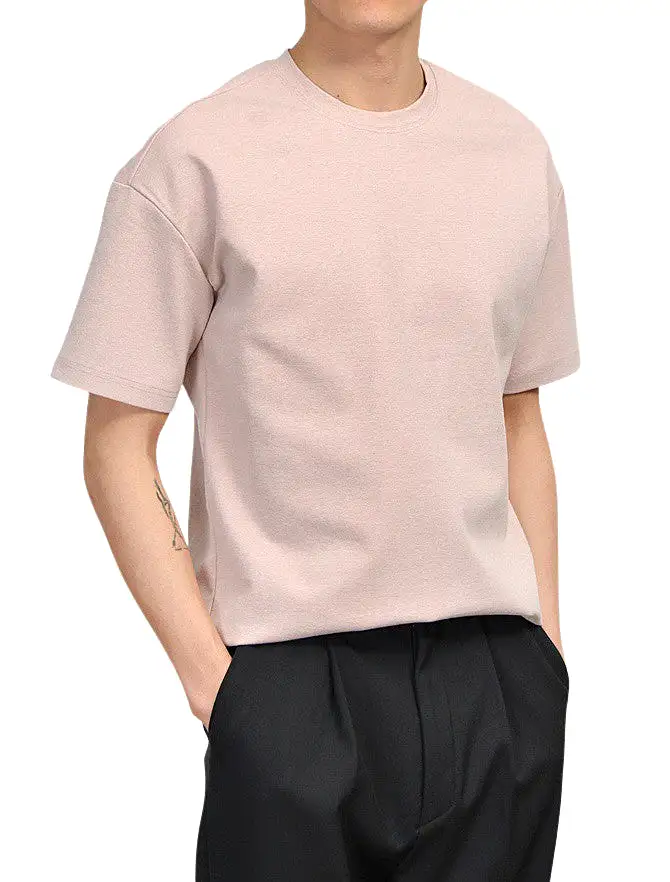 Light Pink Premium Short Sleeved T-Shirts Mens Tencel Loose Fit Tees