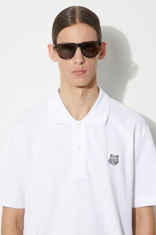 Maison Kitsuné cotton polo shirt Bold Fox Head Patch Comfort Polo white color smooth MM00207KJ7010