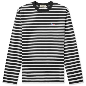 Maison Kitsuné Long Sleeve Tricolour Fox Stripe TeeBlack & White