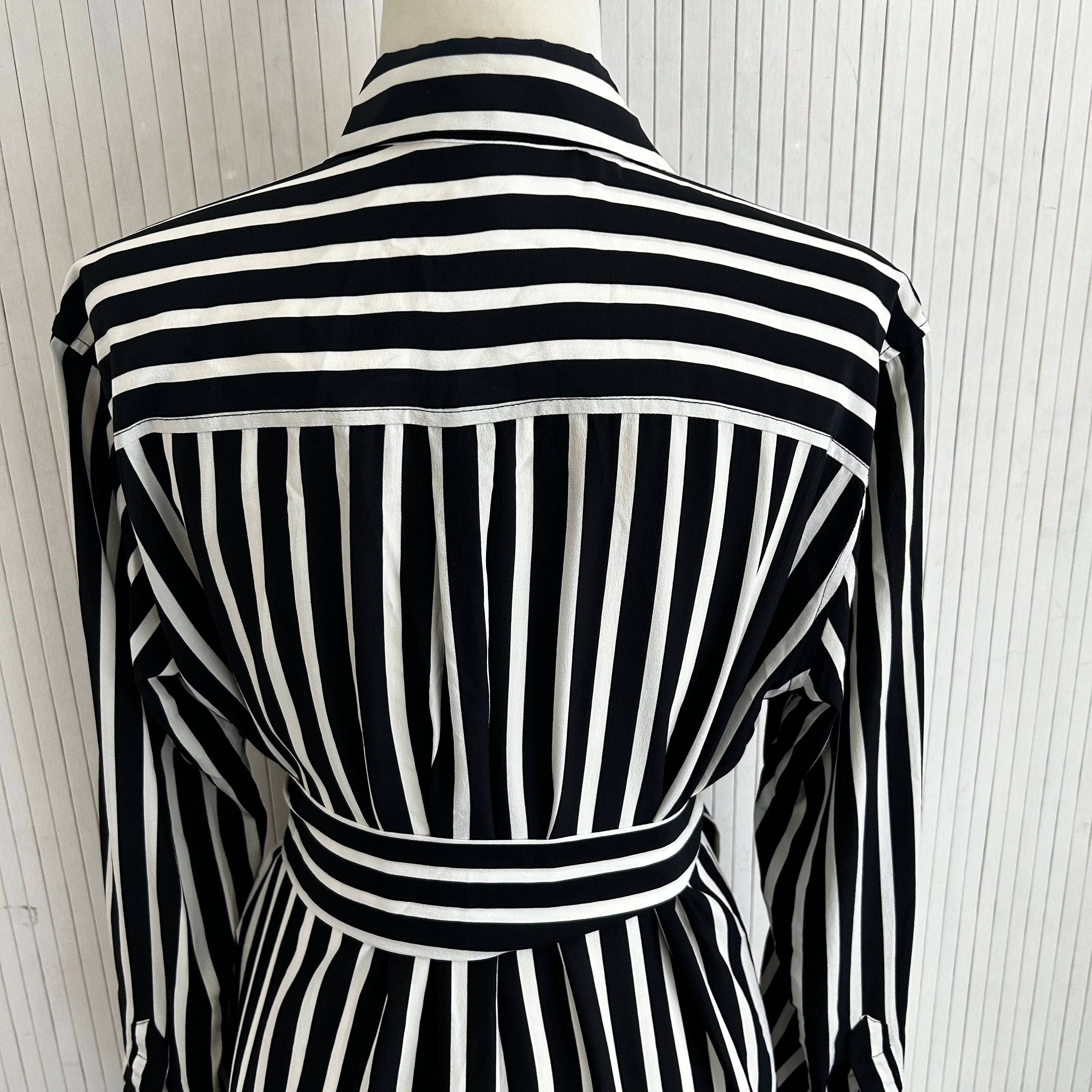 Marie France Van Damme Black & White Stripe Silk Maxi Shirtdress M